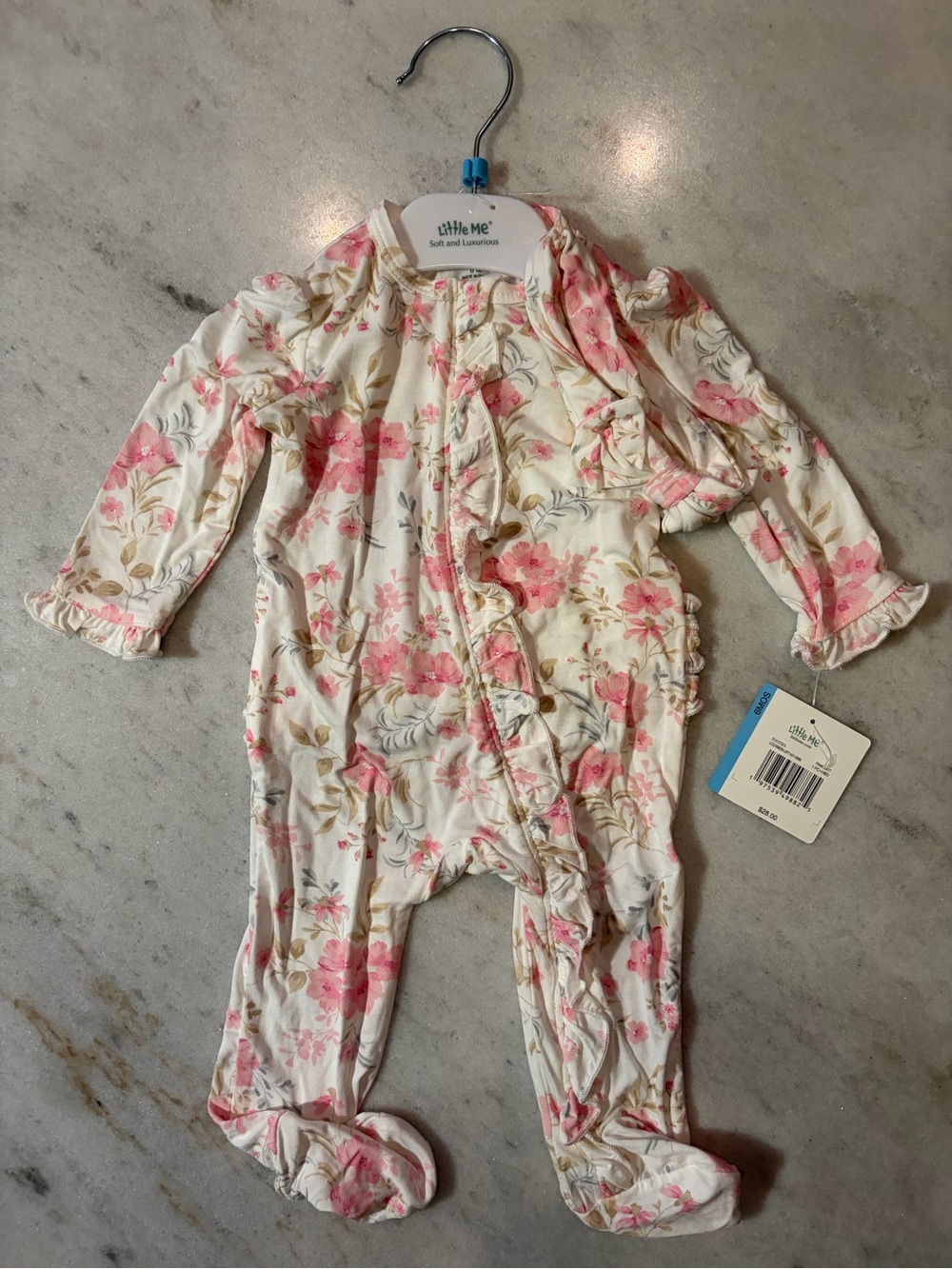 Little Me Cream One-Piece with Pink Floral Print